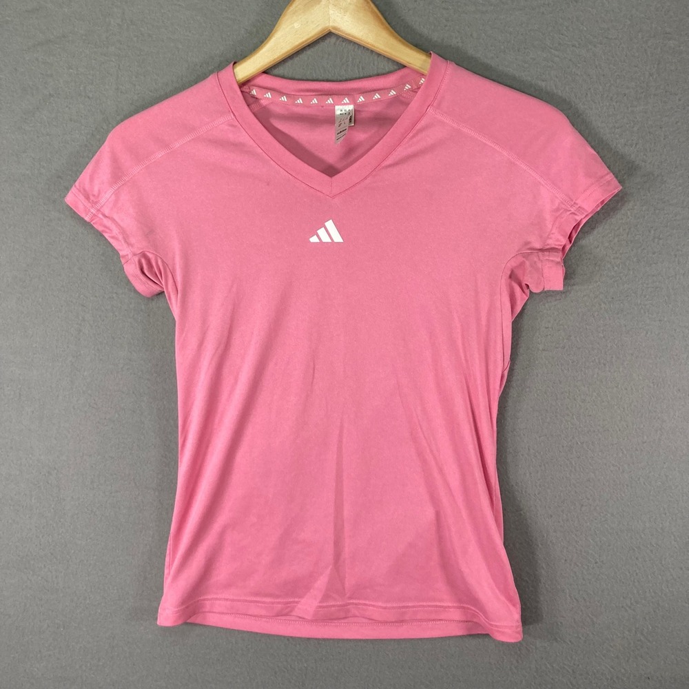 adidas Pink V-Neck Short Sleeve Tee
